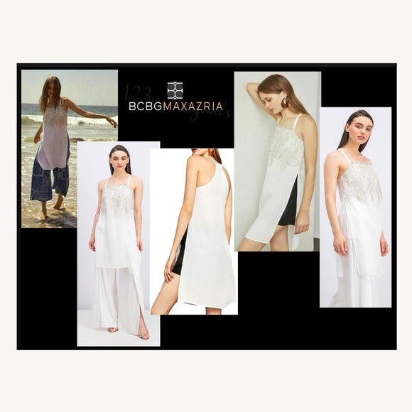 BCBGMAXAZRIA NEW OPTIC WHITE Metallic Embroidered Lace Racerback Tunic XS - Picture 3 of 11